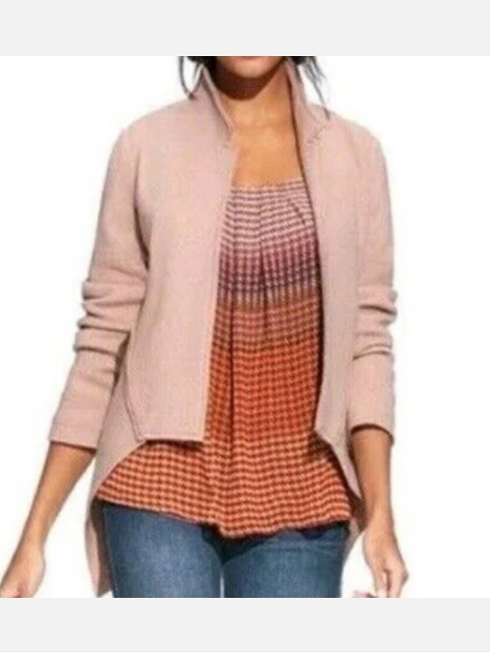 Cabi Boiled Wool Valentina Open Front Jacket Rose Water Mauve Small
